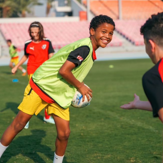 A boy training football at LaLiga Academy Dubai before he goes to Spain to play The IBER Cup