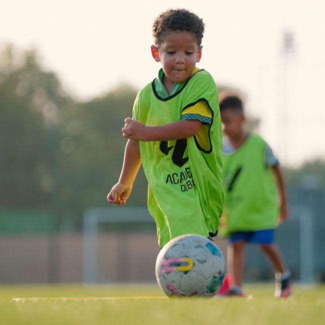 A young boy attending a trial at LaLiga Academy Dubai's new location in Police Academy Park in Al Sufouh