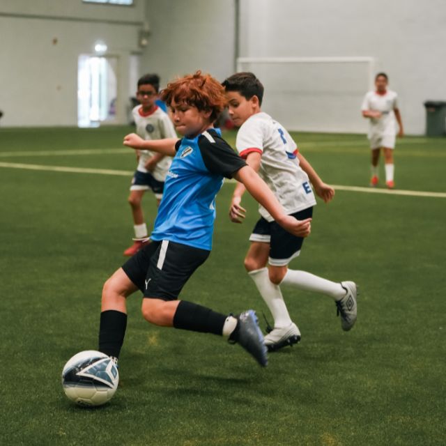 An U12 player of LaLiga Academy Dubai's Advanced Squad during a match in DOFA league at ISD Dubai Sports City