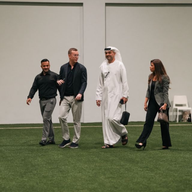 Daniels Petrovs CEO of ISD Dubai Sports City with officials of Arab Bank during the launch of LaLiga Academy Dubai's Partnership with Arabi Junior (5)