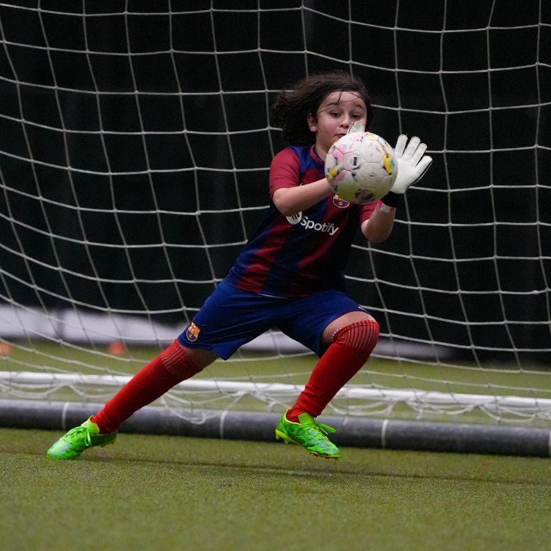 A young goalkeeper at a football camp in LaLiga Academy Dubai