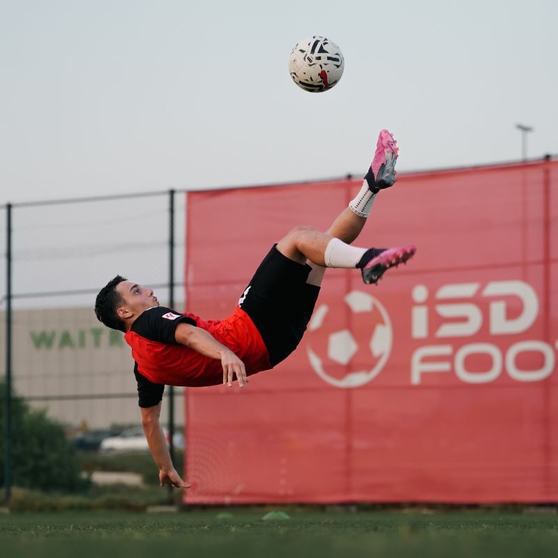 An advanced player showing off his advanced football skills at la liga academy dubai in dubai sports city